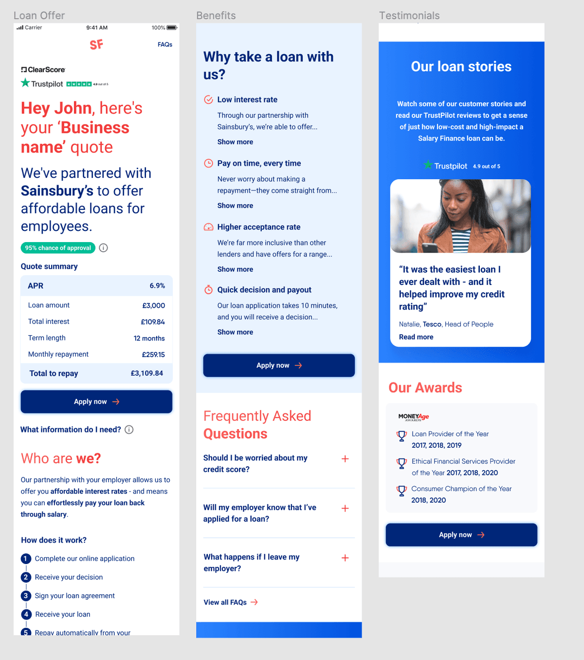 Loan pre-approval landing page design